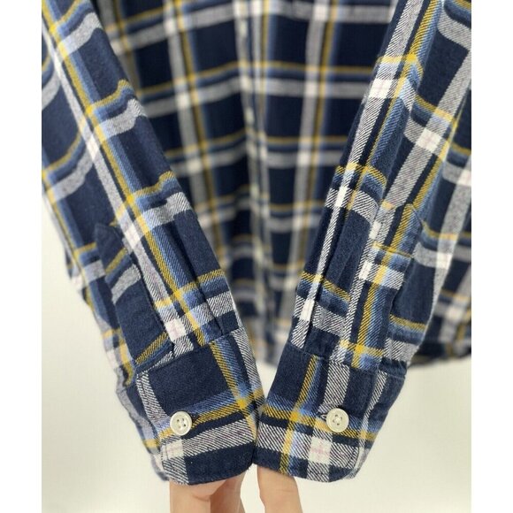 Old Navy Women’s Blue Yellow Plaid Boyfriend Shirt Size Medium Normcore - Picture 5 of 9